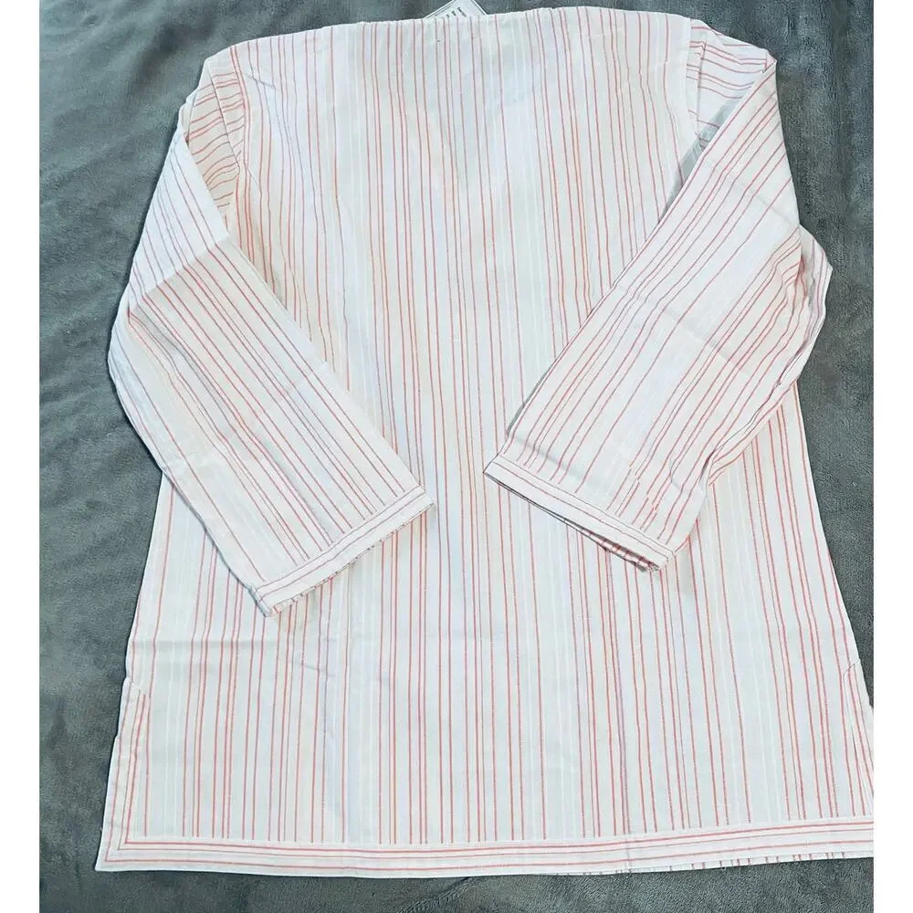 NWT UNTUCKIT Durfort Top White Pink Striped Tunic Blouse Cotton V-Neck - Picture 6 of 7